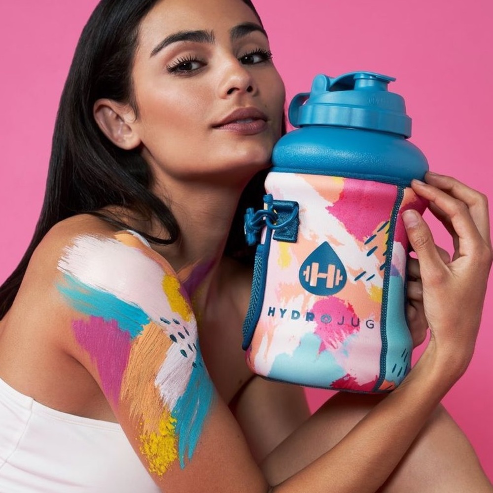Canvas sleeve and teal hydro jug